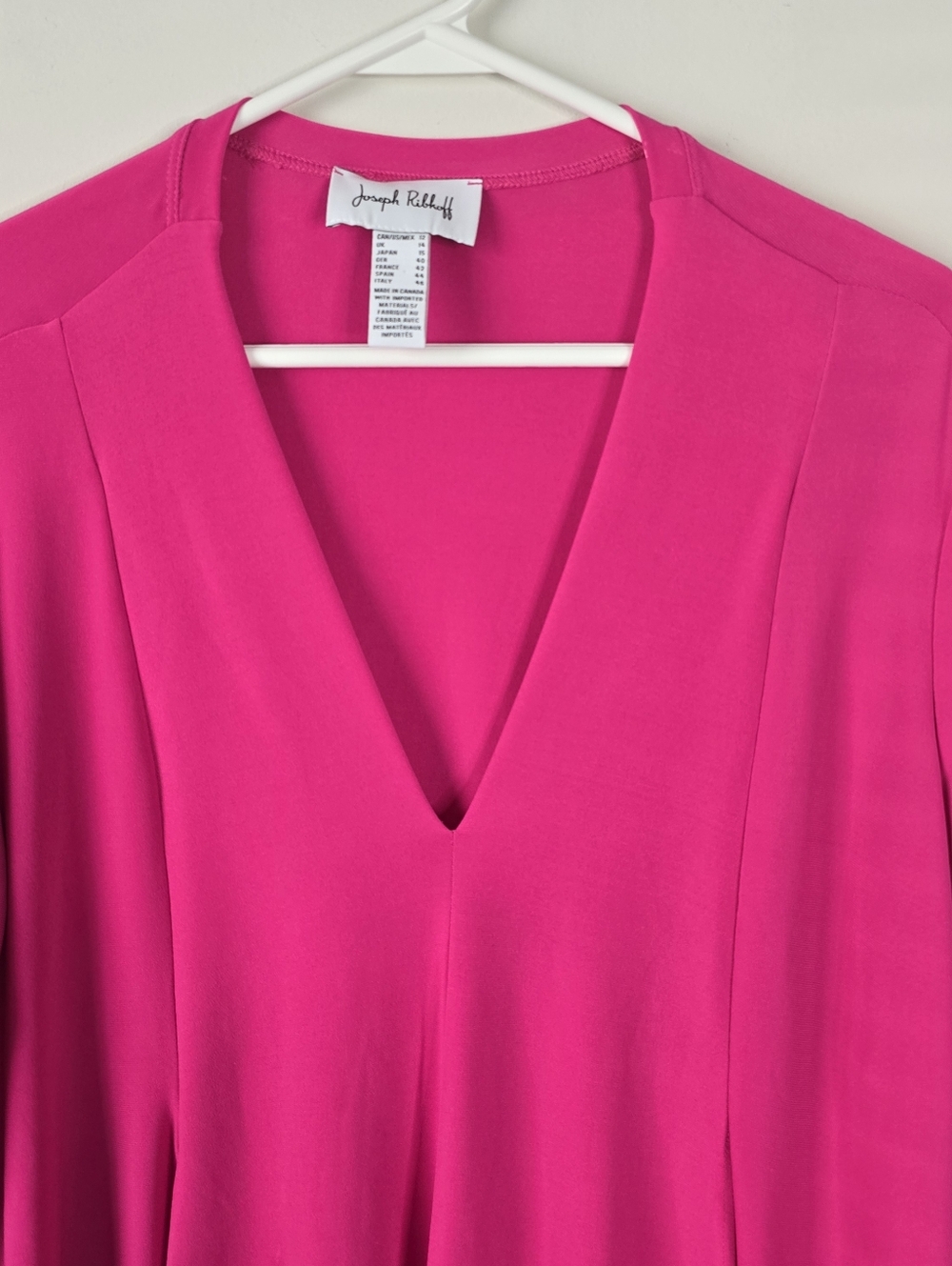 Joseph Ribkoff Dazzle Pink Asymmetrical Tunic Top 3/4 Sleeve 12 Stretch Flowy - Picture 4 of 10